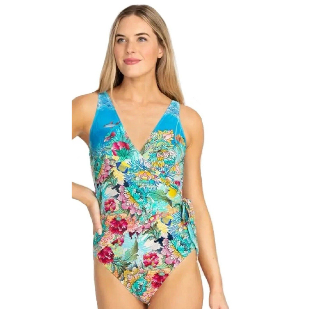 Johnny Was Mixi Printed Wrap One Piece Swimsuit Multi Size M NWT